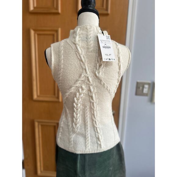 Sleeveless Cable Knit Sweater Vest ZARA Ivory White Women’s Small NWT - Picture 3 of 7